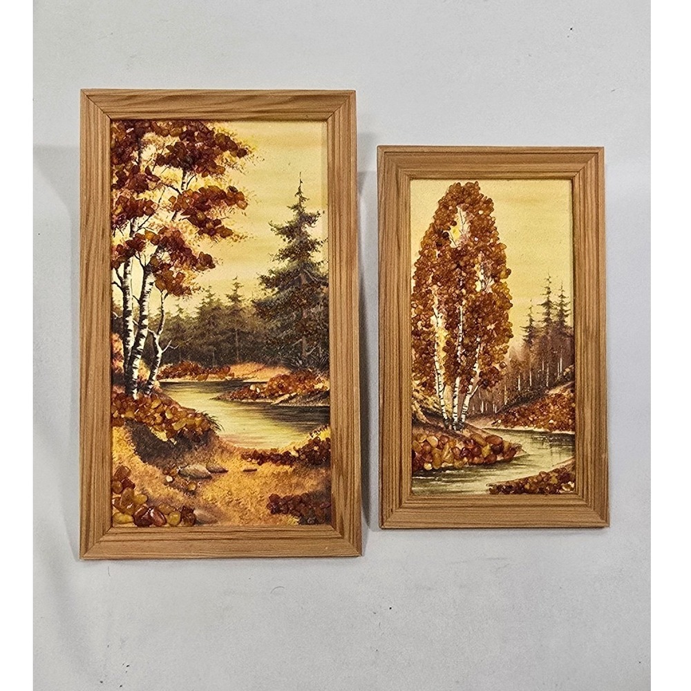 Natural Baltic Amber Landscape Art Pictures Vintage Handmade USSR Soviet‎ Baltic